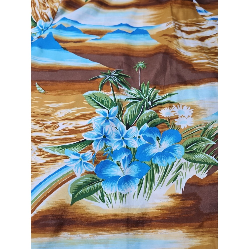 Vintage Hang Ten Hawaiian Shirt 60s 70s Hibiscus Catamaran Tropical WIDE COLLAR